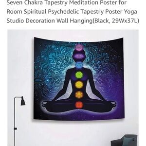 Chakra Meditation Wall Tapestry - Black and Multicolor 29”W x 37”L